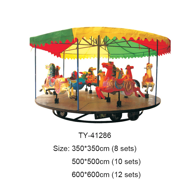 Custom Children's Indoor/Outdoor Horse Carousel Merry Go round Amusement Park Rides Equipment Made of Durable Fiberglass Metal