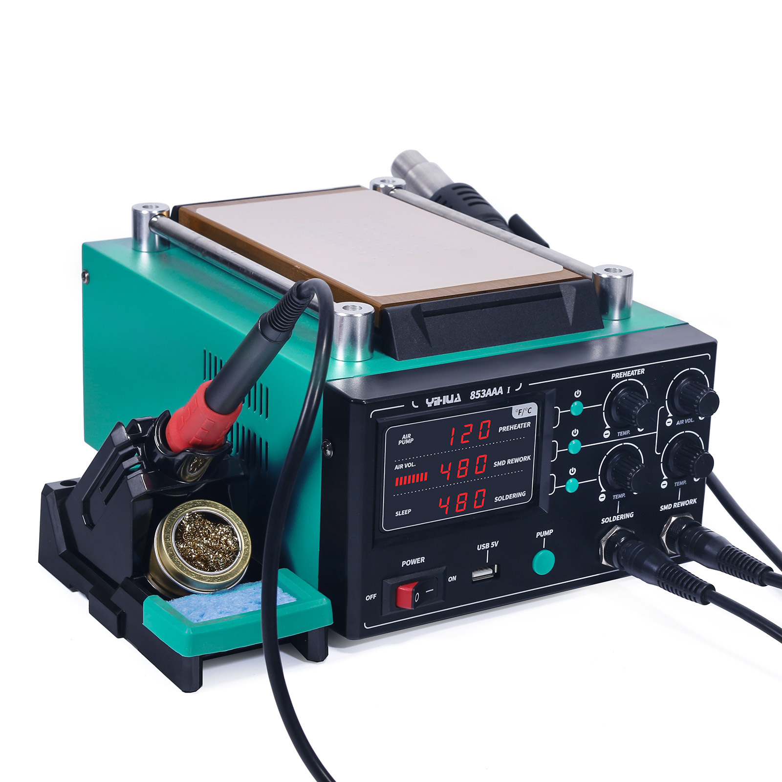 YIHUA 853AAA-I basic version 3 in 1 digital SMD soldering desoldering hot air gun preheat BGA rework soldering station