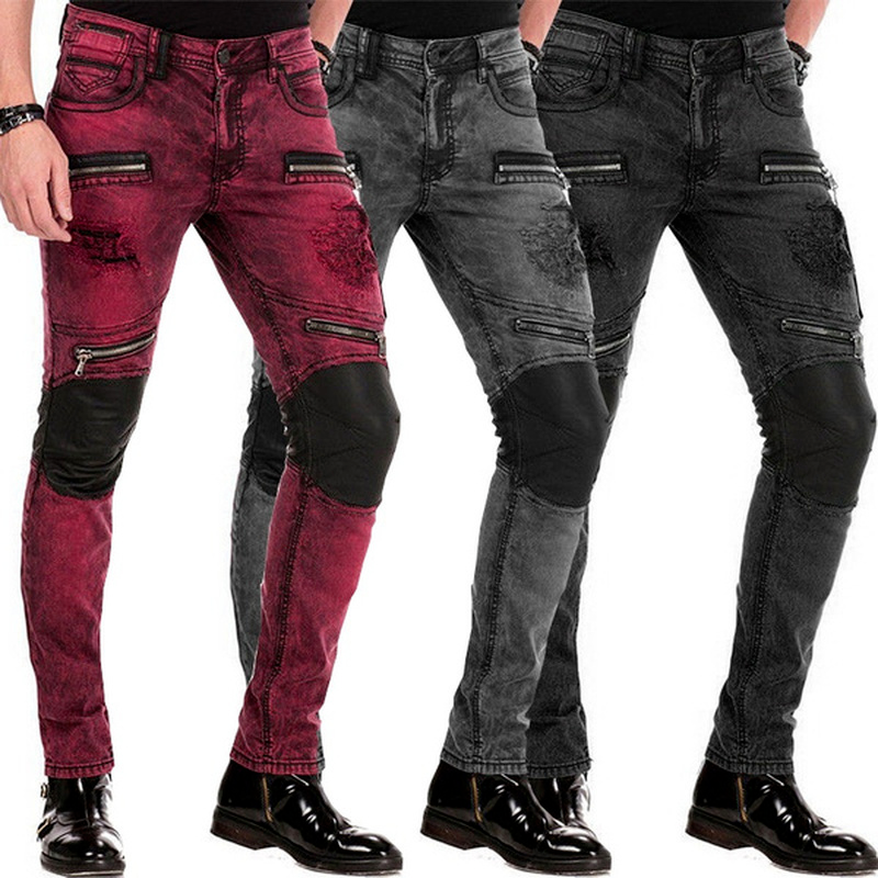 LILUO Men Jeans Stretchy Skinny Zippers Destroyed Patchwork Jeans Gothic Style Fashion Denim Pants Casual Streetwear Biker jeans