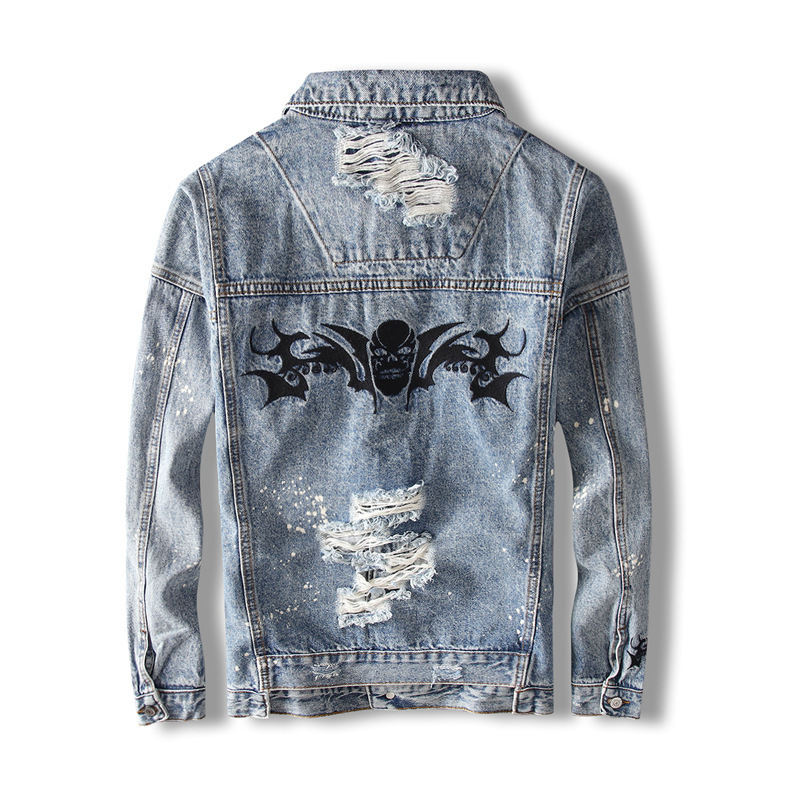 Wholesale Selvedge Jeans Ripped Custom Embroidery Denim Jacket In Bulk