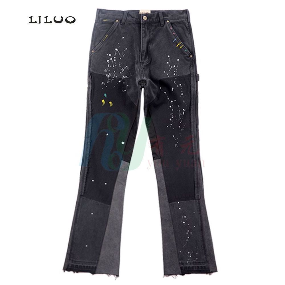 Fashion High Waist Loose Jeans Men's Digital Print High Quality Denim Denim Flared Pants stacked Graffiti patchwork jeans