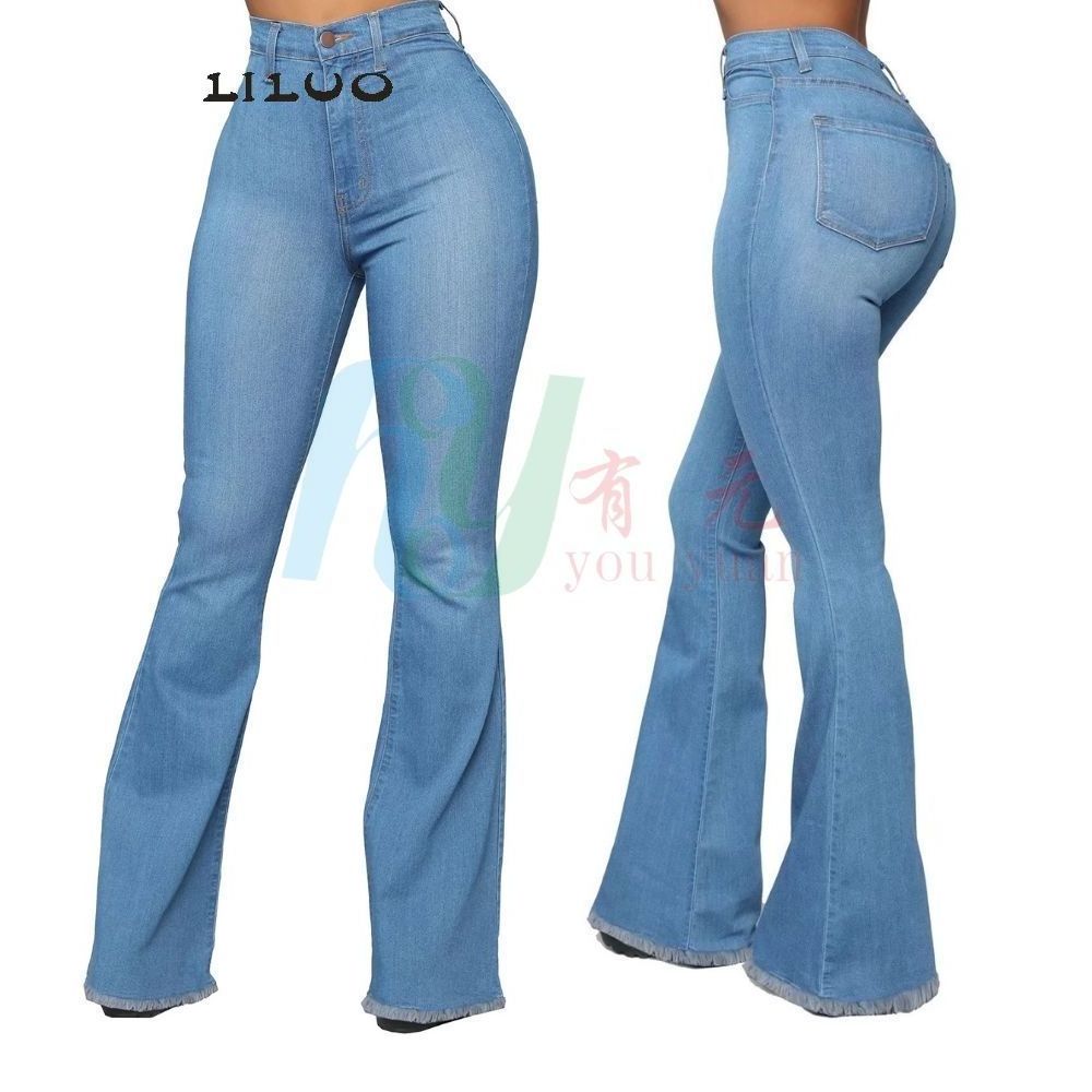 Hot Sale Plus Size Women Ripped Skinny Denim flared Jeans Long Pants Lady Trousers Clothing trousers pants for women