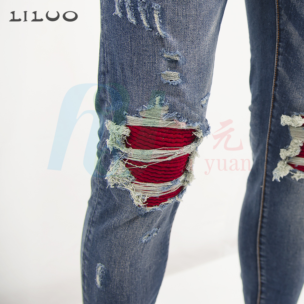 Liluo Dropshipping Wholesale High Street Painted Ripped Distressing Rhinestone Patched Designer Men Jeans