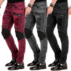 LILUO Men Jeans Stretchy Skinny Zippers Destroyed Patchwork Jeans Gothic Style Fashion Denim Pants Casual Streetwear Biker jeans