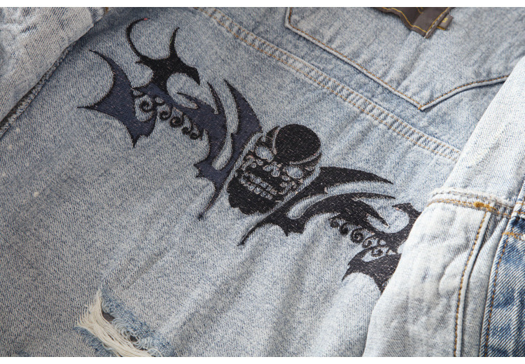 Wholesale Selvedge Jeans Ripped Custom Embroidery Denim Jacket In Bulk