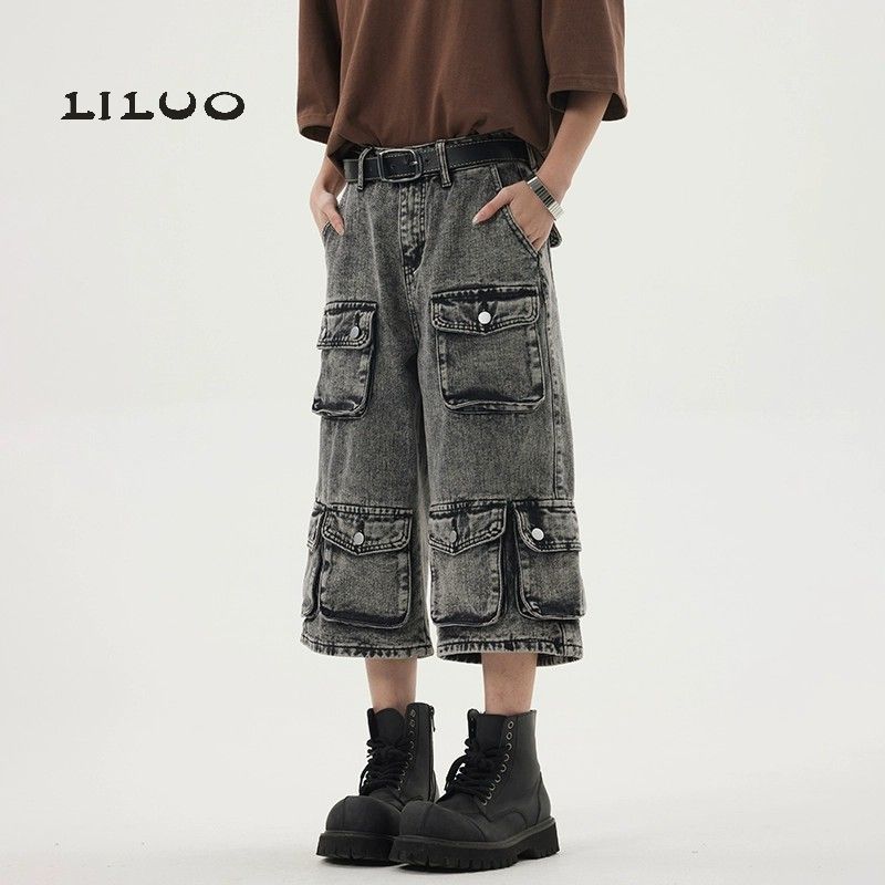 Summer Multi Pockets men jeans shorts denim Pants Casual plus size baggy Cargo Shorts For Men