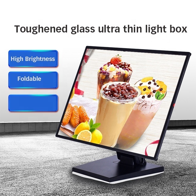 Ultra-thin Tempered Glass Advertising LED Light Box  Menu Board Poster With Aluminum Frame High Brightness Lights For Restaurant