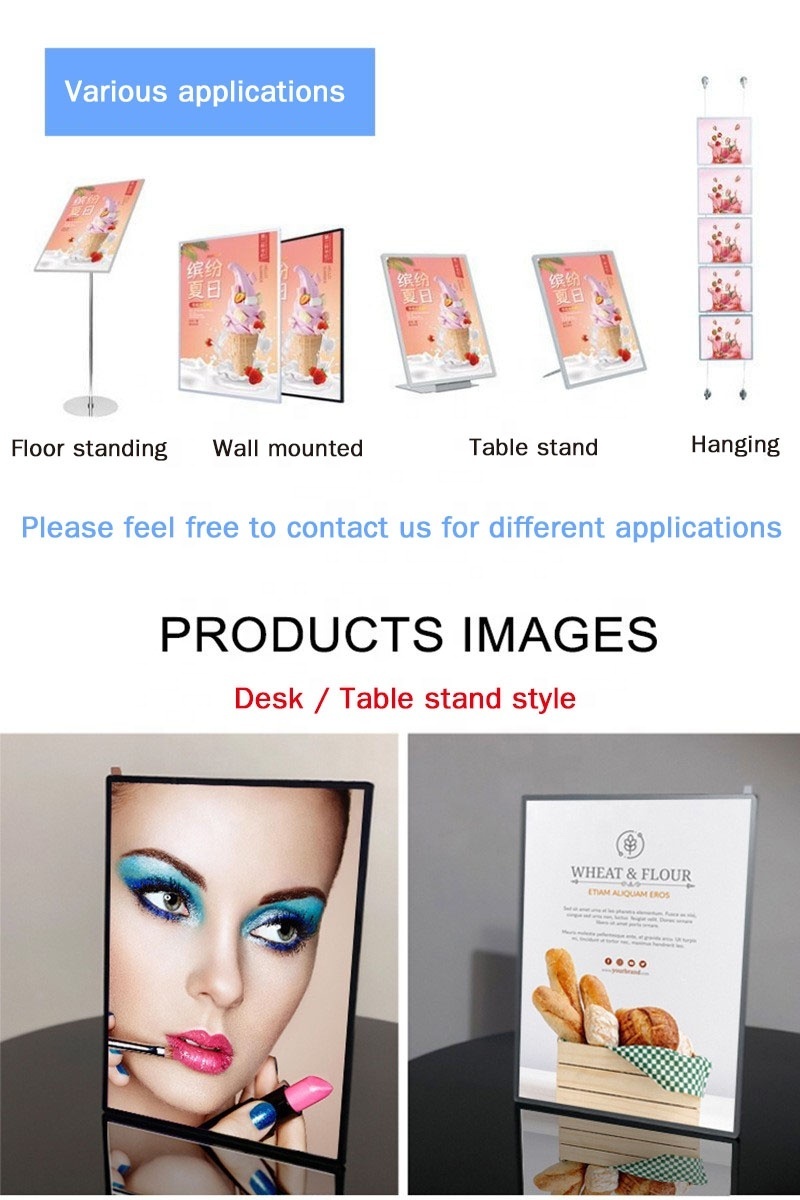 Ultra-thin Tempered Glass Advertising LED Light Box  Menu Board Poster With Aluminum Frame High Brightness Lights For Restaurant