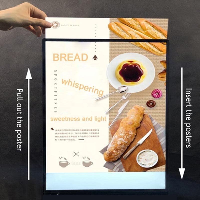 Ultra-thin Tempered Glass Advertising LED Light Box  Menu Board Poster With Aluminum Frame High Brightness Lights For Restaurant