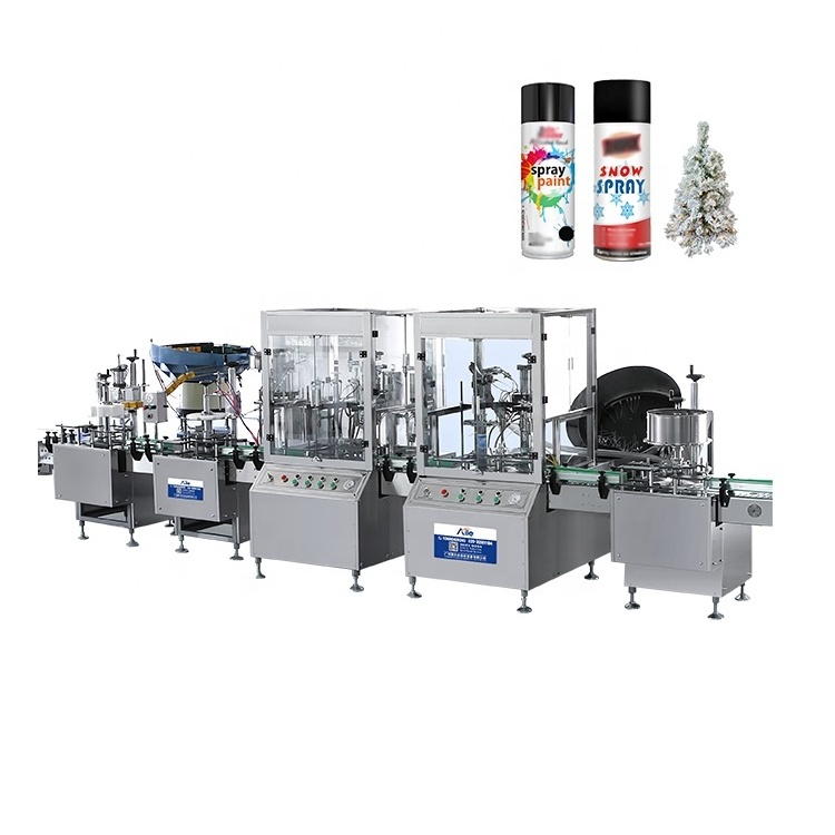 Stock automatic 3600 per hour aerosol snow spray filling production line window flower spray adhesive spray making machine