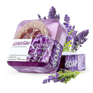 Vegan Lavender turmeric Essential Oil Loofah Soap Bar Whitening Soap for Deep Cleansing Body Face Kojic acid Bar Soap