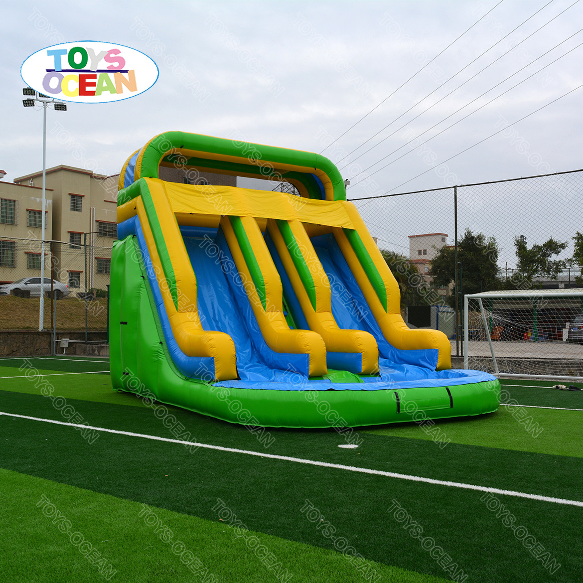 2023 new arrival Blue Adults and Kids Inflatable water slide with big swimming pool for rental or sale