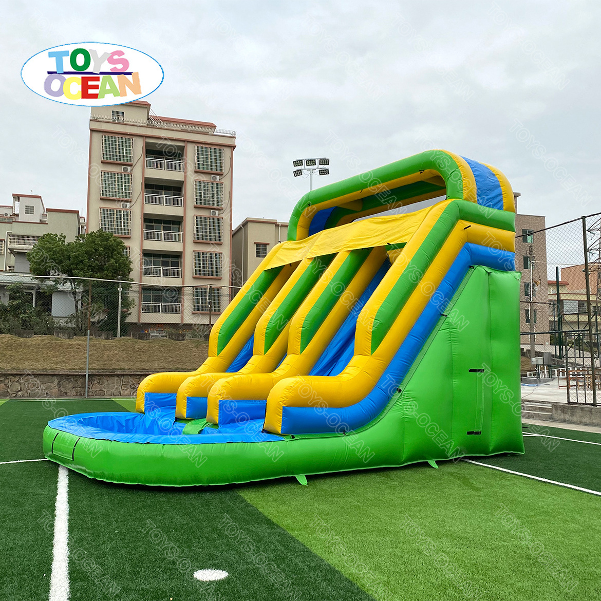 2023 new arrival Blue Adults and Kids Inflatable water slide with big swimming pool for rental or sale