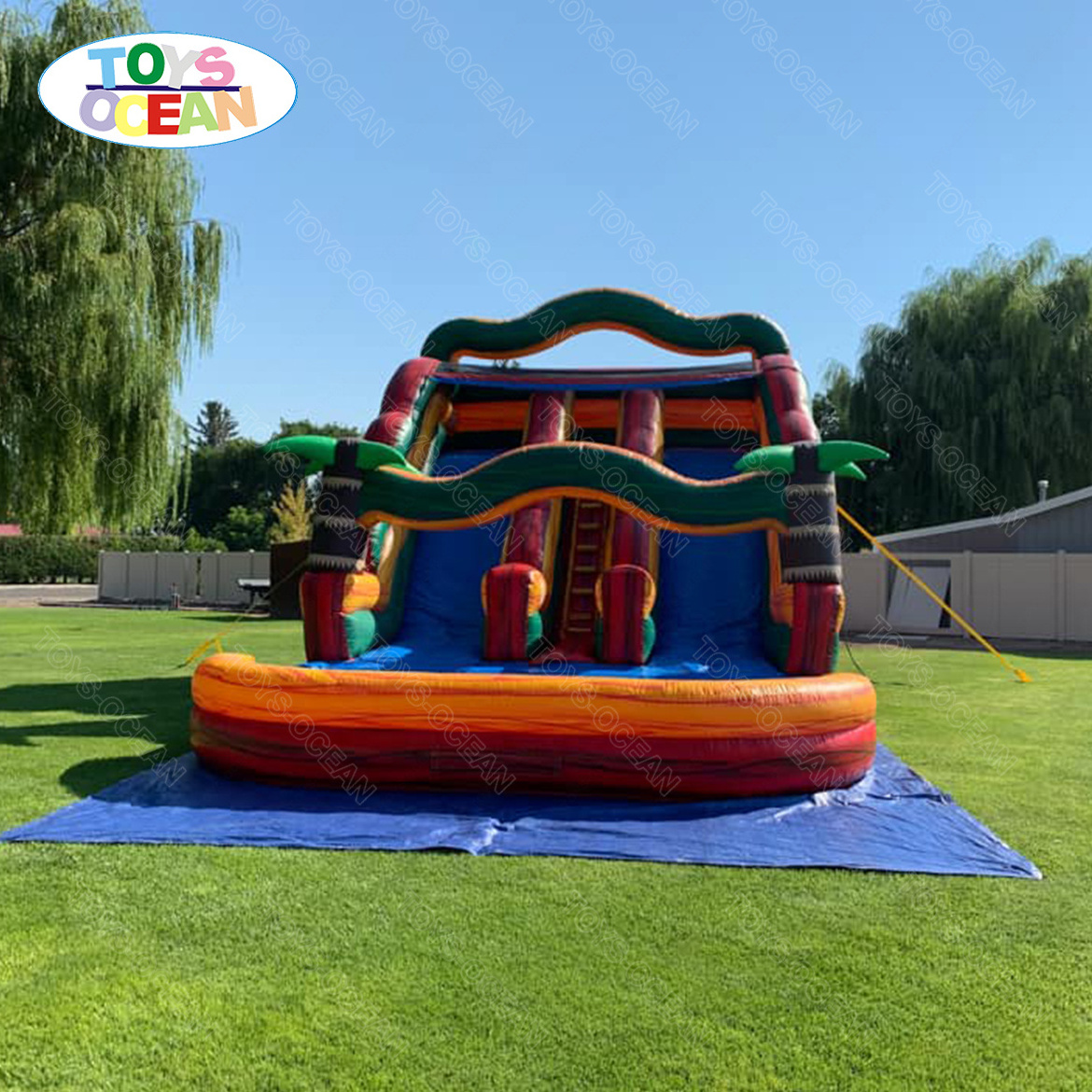 2023 new arrival Blue Adults and Kids Inflatable water slide with big swimming pool for rental or sale