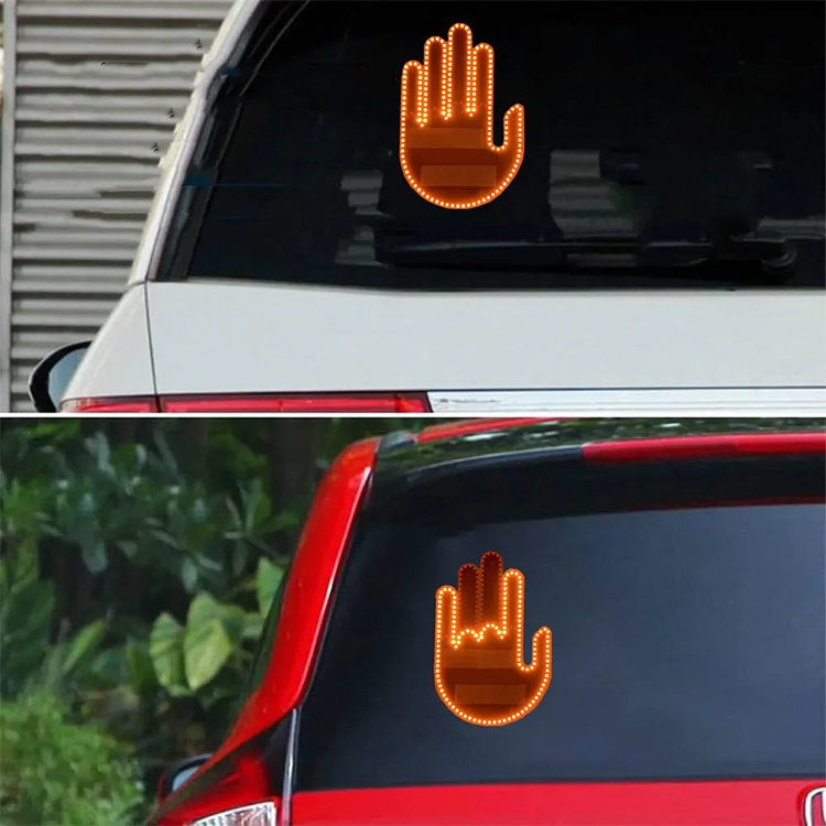 Funny Car Finger Light With Remote Road Rage Signs Middle Gesture Hand Lamp Glow Panel For Universal Sticker Window Racing