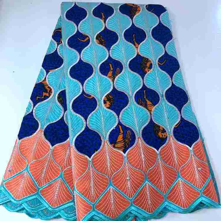 100% Cotton Lace with Wax Prints ,High Quality Cotton Lace with Stones and Ankara Prints GS1164