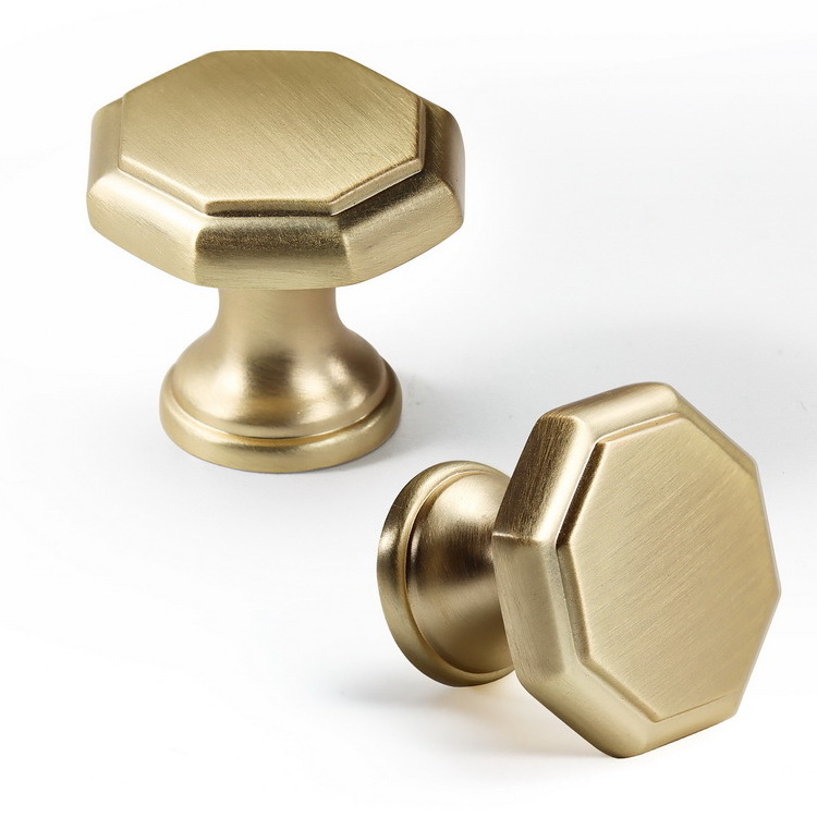 RHETECH Linsont New Style Luxury Single Hole Brushed Bronze Brass Handle Dresser Drawer Pulls Octagonal Knobs