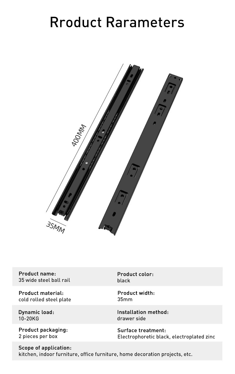 Custom 35mm Heavy Duty Full Extension Soft Close Ball Bearing Drawer Three Section Slides Suitable for Furniture Hardware