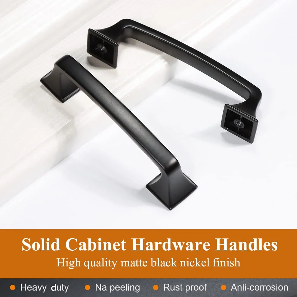 RHETECH 3 Inch Black Drawer Pulls Black Zinc Alloy Drawer Pulls Black Dresser Hardware Black Kitchen Drawer Handle