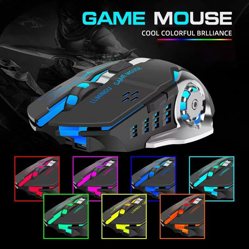 2024 2.4GH Silent Sport Gaming Racing charging 7-color Backlight Breath Comfort Gamer Mice Rechargeable Wireless Gaming Mouse