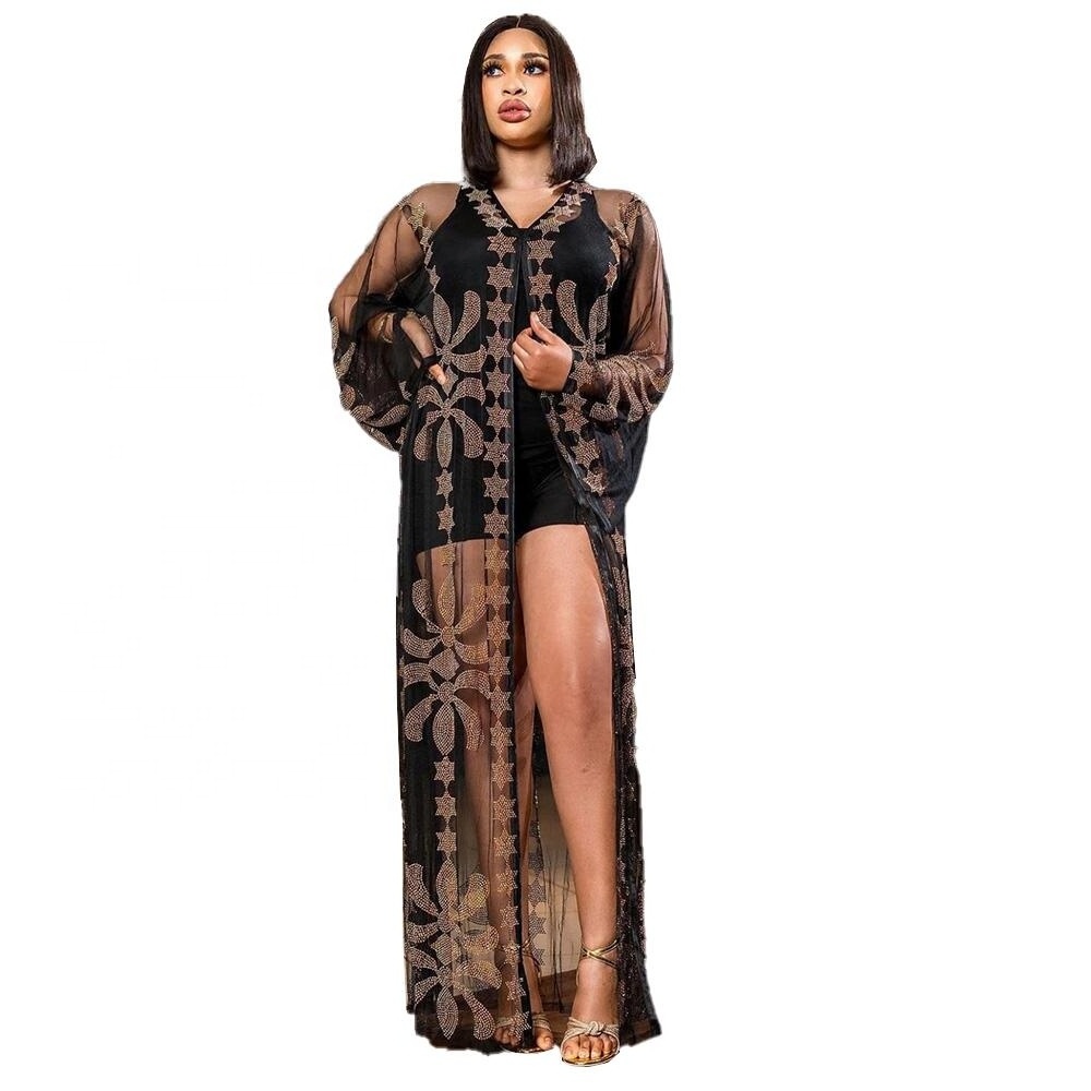 Fashion African dress sexy dress for women rhinestone sexy party dress mesh gauze sexy two piece sets women mesh gauze