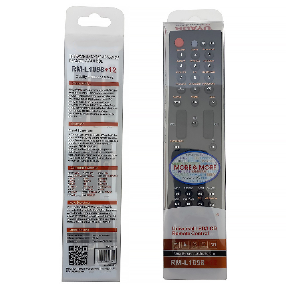 RM-L1098+12 universal TV remote control for most of brand sony hisense samsung L-G sharp haier tv models huayu universal remote