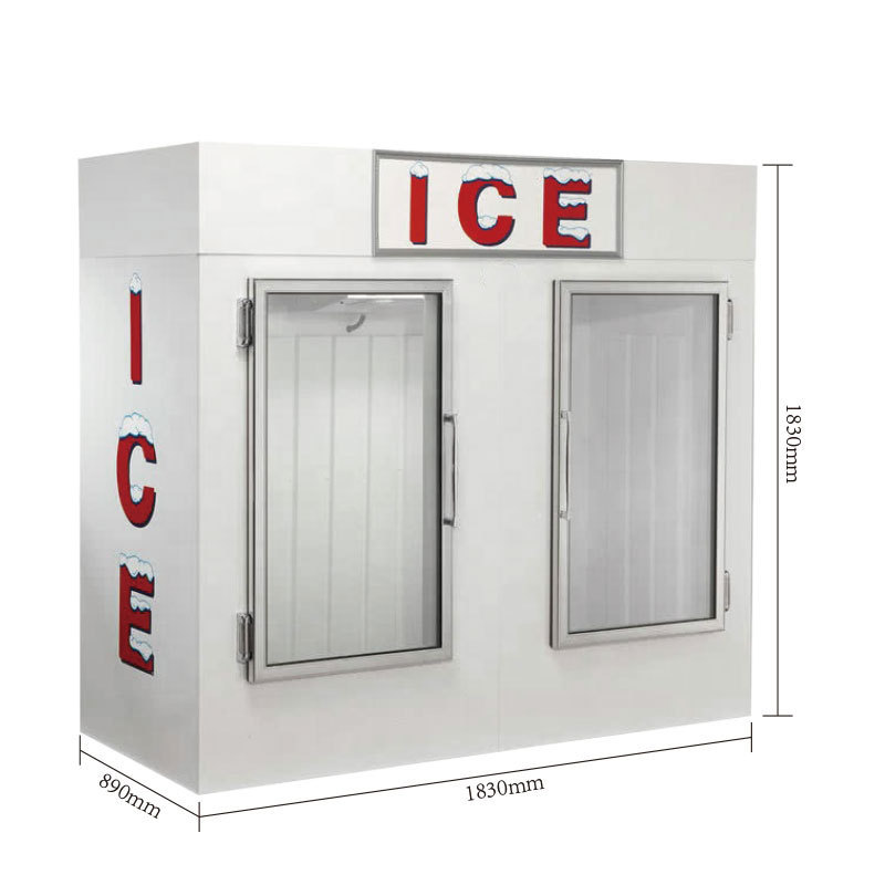 Solid Aluminium Alloy Double Doors Large Bagged Ice Storage Bin Outdoor Commercial Ice Merchandiser Freezers