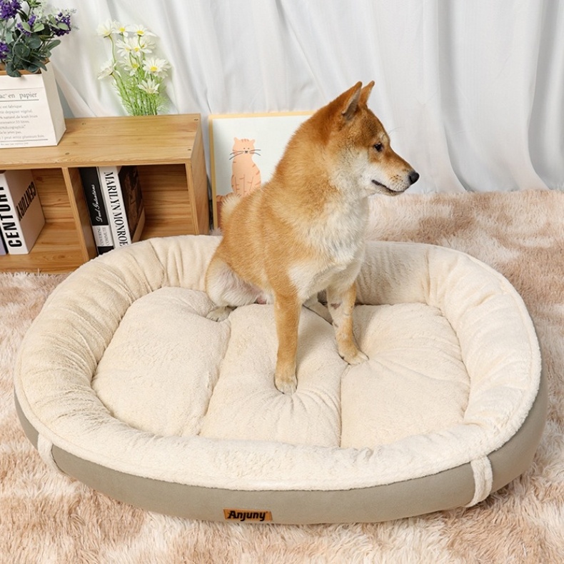 Anjuny Long Plush Fluffy Round Pet Cushion With Canopy Thick Pp Cotton Padding Cat Donut Bed Pet Beds Dog Beds