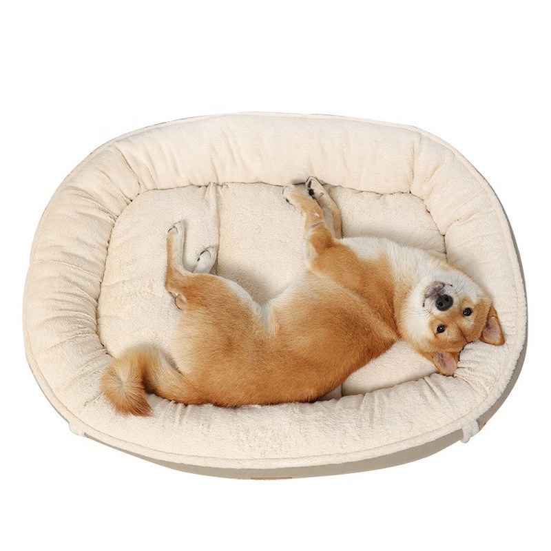 Anjuny Long Plush Fluffy Round Pet Cushion With Canopy Thick Pp Cotton Padding Cat Donut Bed Pet Beds Dog Beds