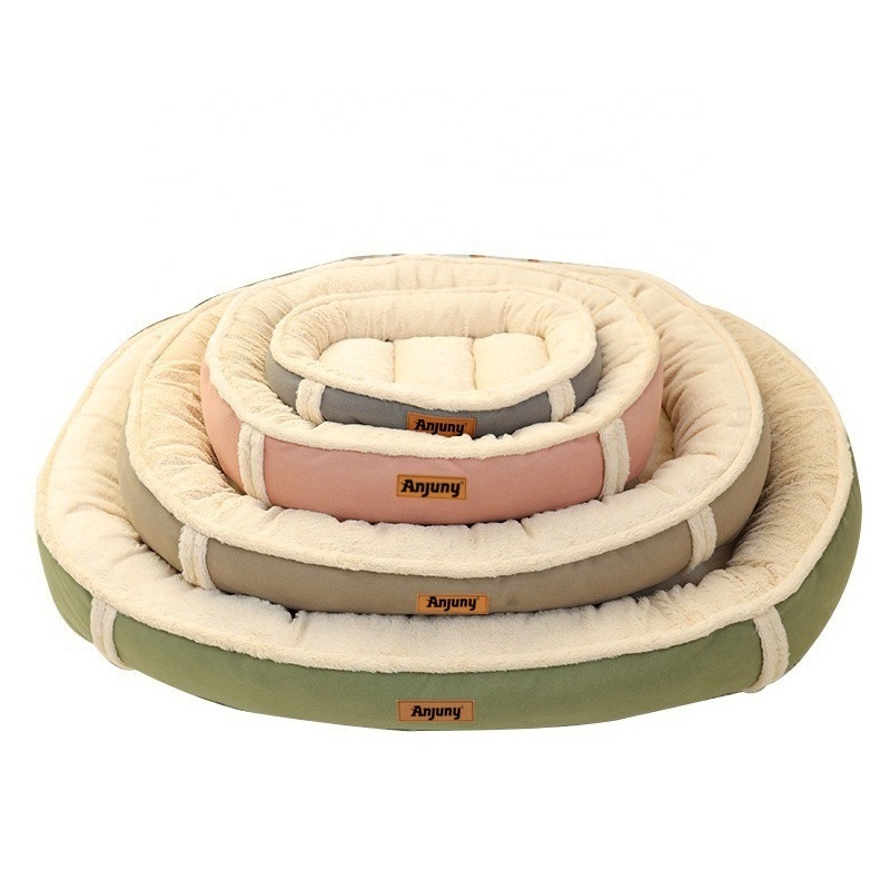 Anjuny Long Plush Fluffy Round Pet Cushion With Canopy Thick Pp Cotton Padding Cat Donut Bed Pet Beds Dog Beds