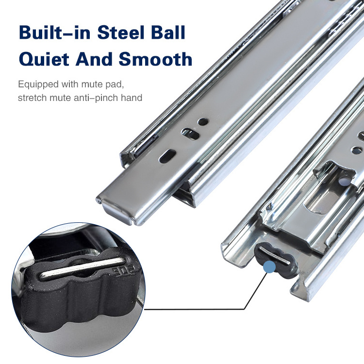 Furniture Hardware 45mm Full Extension Telescopic Channel Ball Bearing Drawer Slides Rail