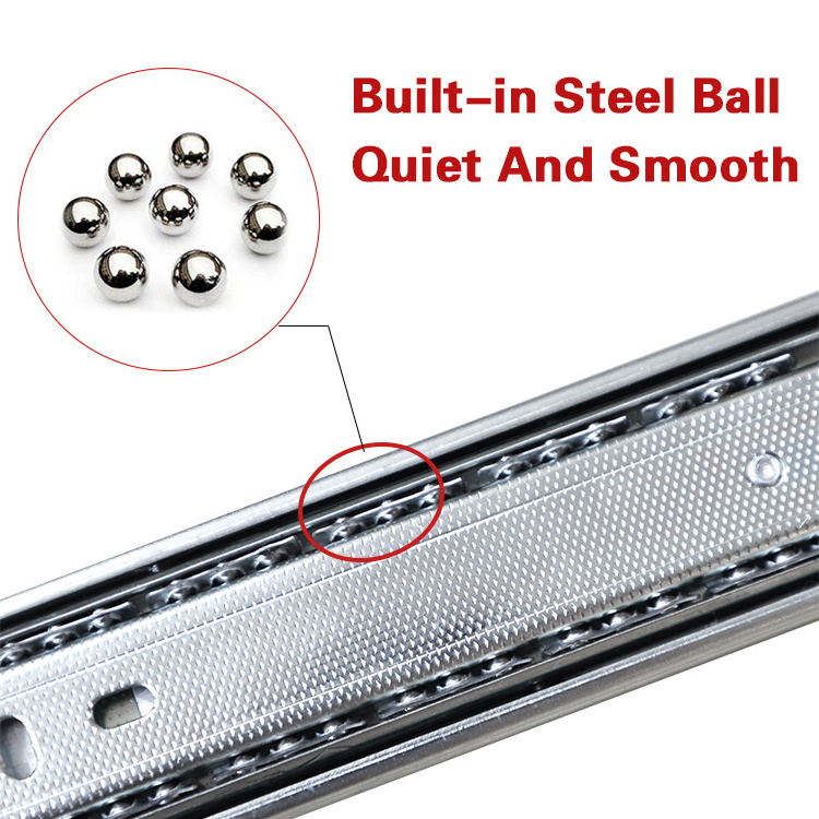 High Quality Furniture 45mm Triple Fold Ball Bearing Telescopic Channel Rail Full Extension Drawer Runners