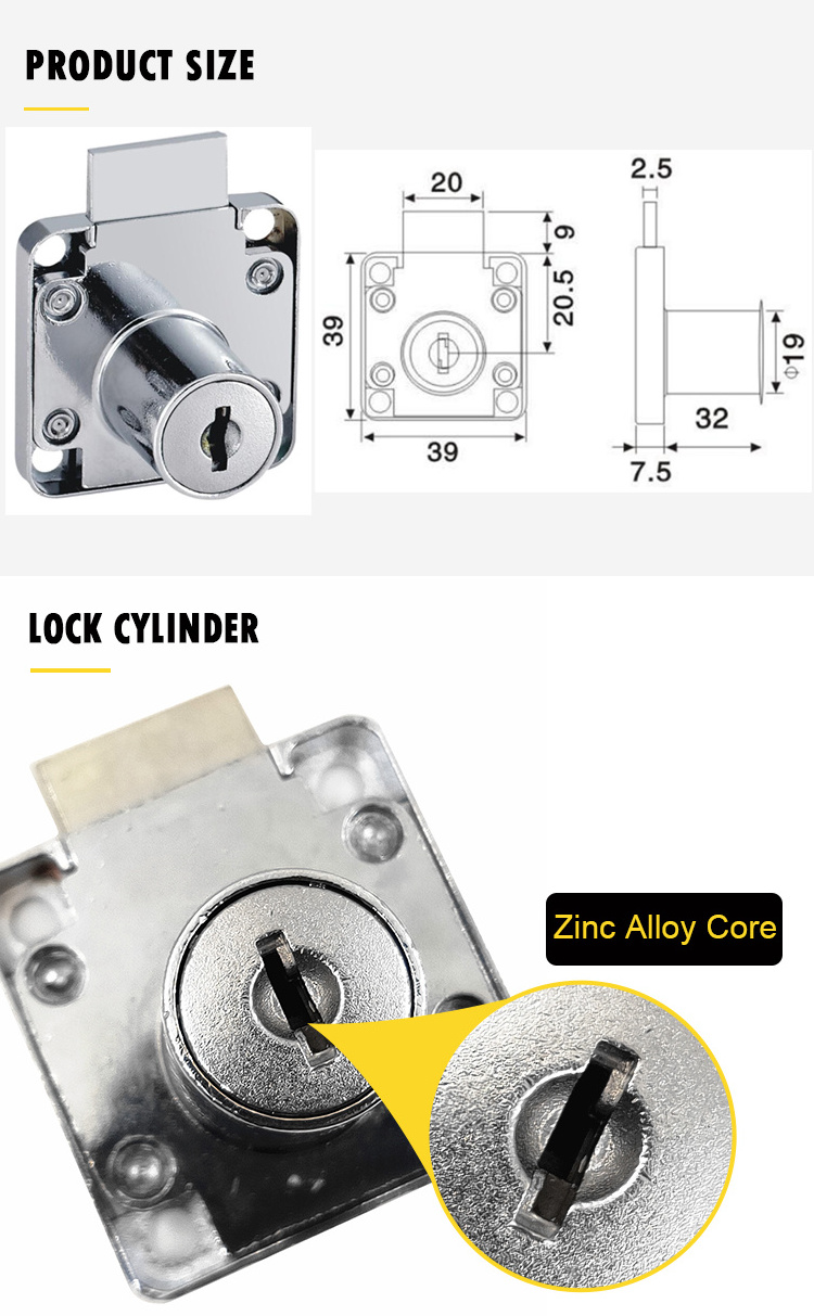 Wholesale Furniture Hardware Galvanized Alloy Cam Lock Cabinet Wooden Desk Security Drawer Lock