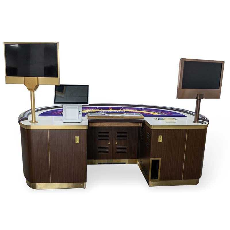 Professional Luxurious Casino Table Baccarat Poker Play Table With Gold Copper Dealer Tray