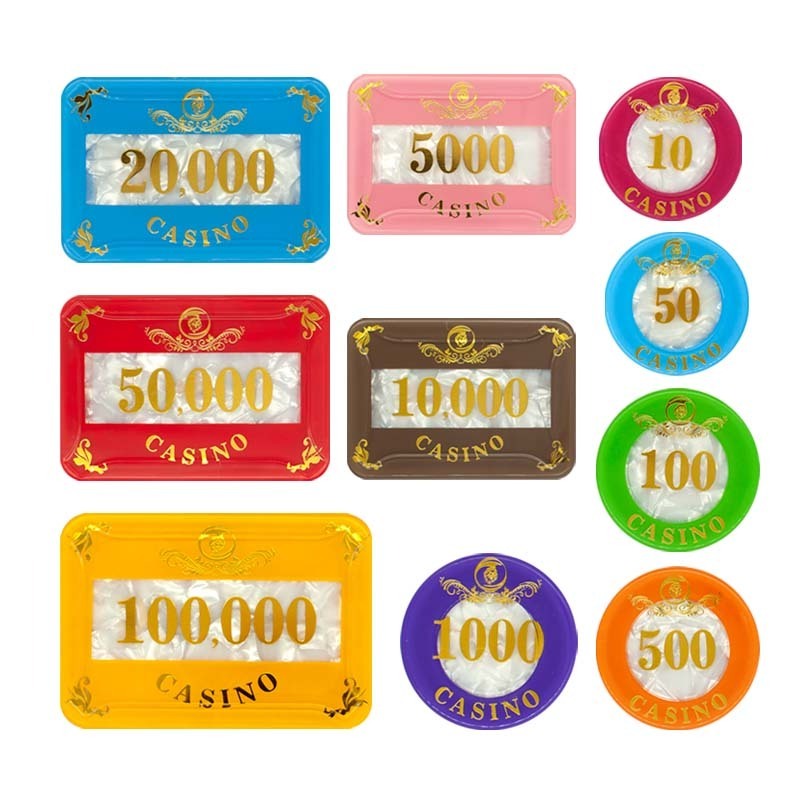 Wholesale with different denominations Acrylic three-layer white color French chips Acrylic Poker Chips Plaques and Jetons Set