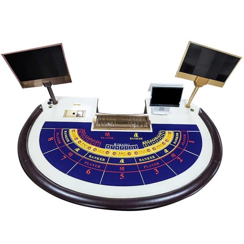 Professional Luxurious Casino Table Baccarat Poker Play Table With Gold Copper Dealer Tray