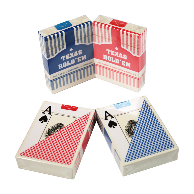 Hot Sale factory Price In Stock Double Deck Playing Cards Poker Blue & Red Color Texas Hold'em Plastic Playing Poker Card