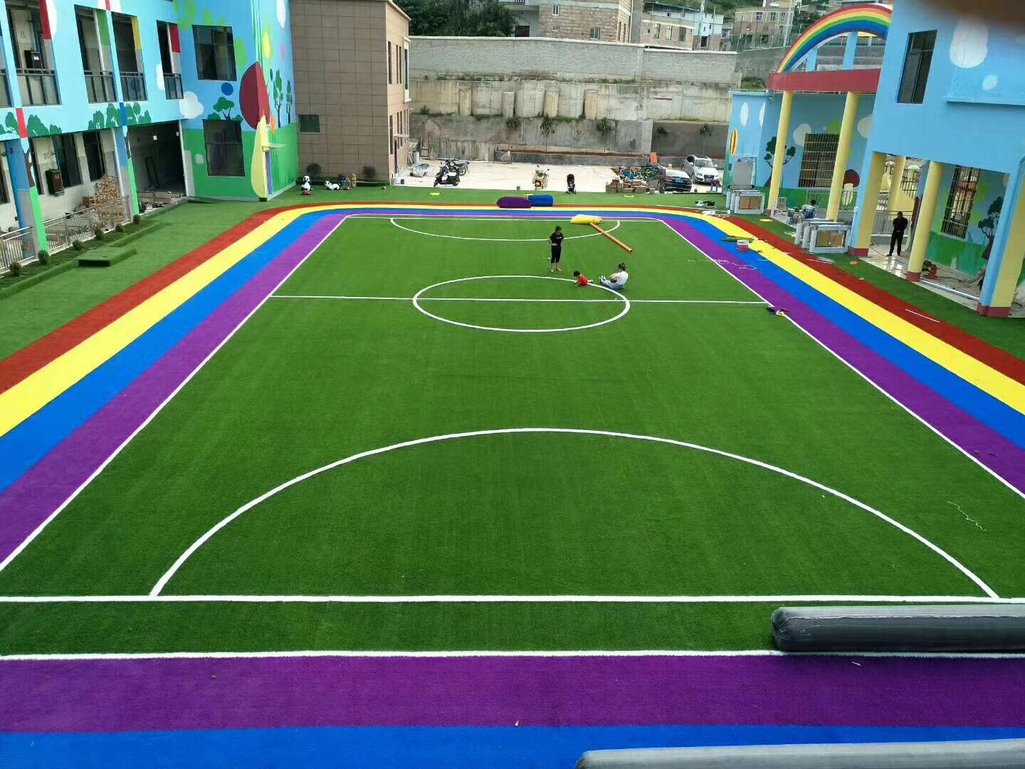 ENOCH Rainbow artificial grass for kindergarten school running track synthetic turf for garden decoration colourful grass mat