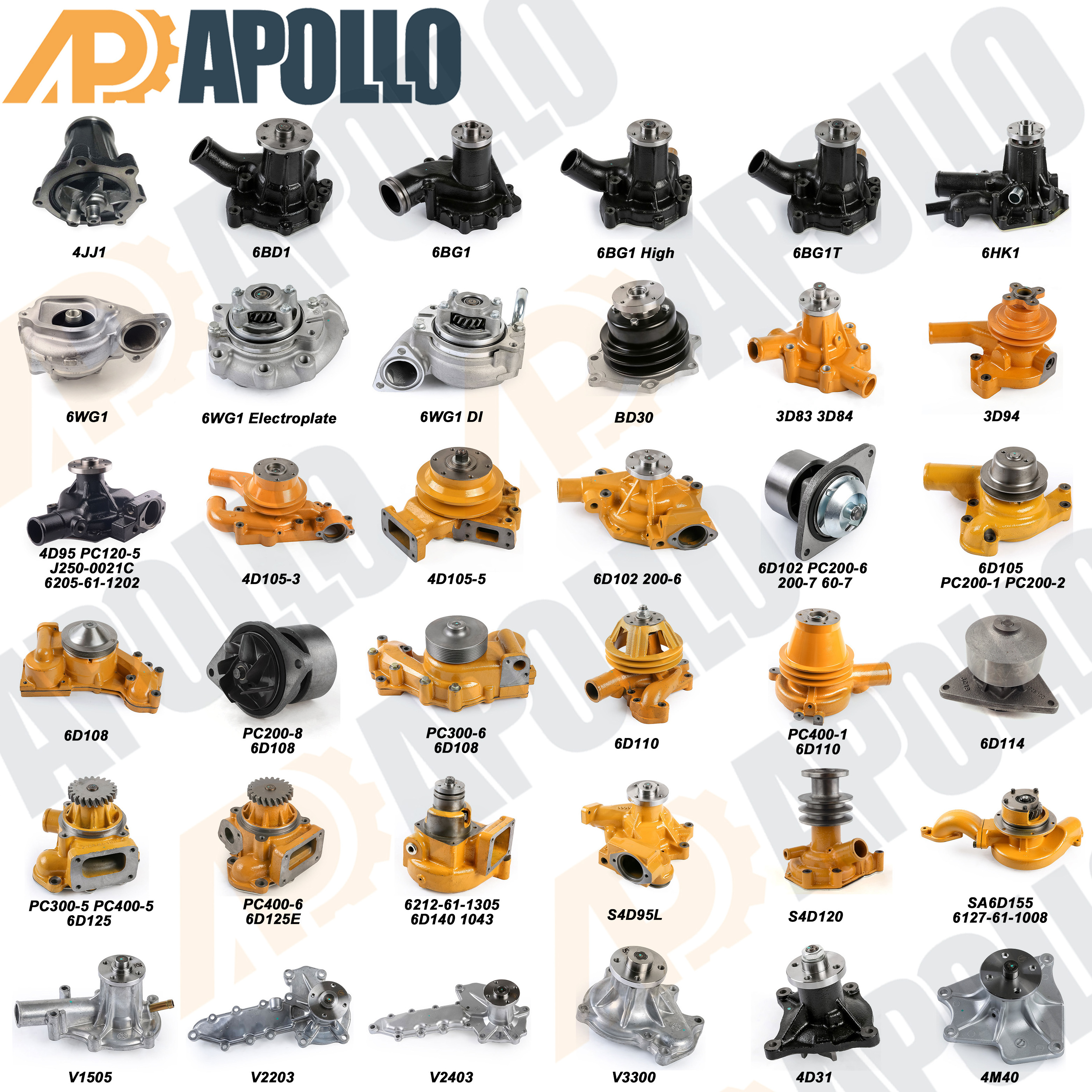 Apollo Excavator Water Pump V3300 1C010-73030 1C010-73032 Diesel Engine Spare Parts For KUBOTA V3800 V3600 V3300