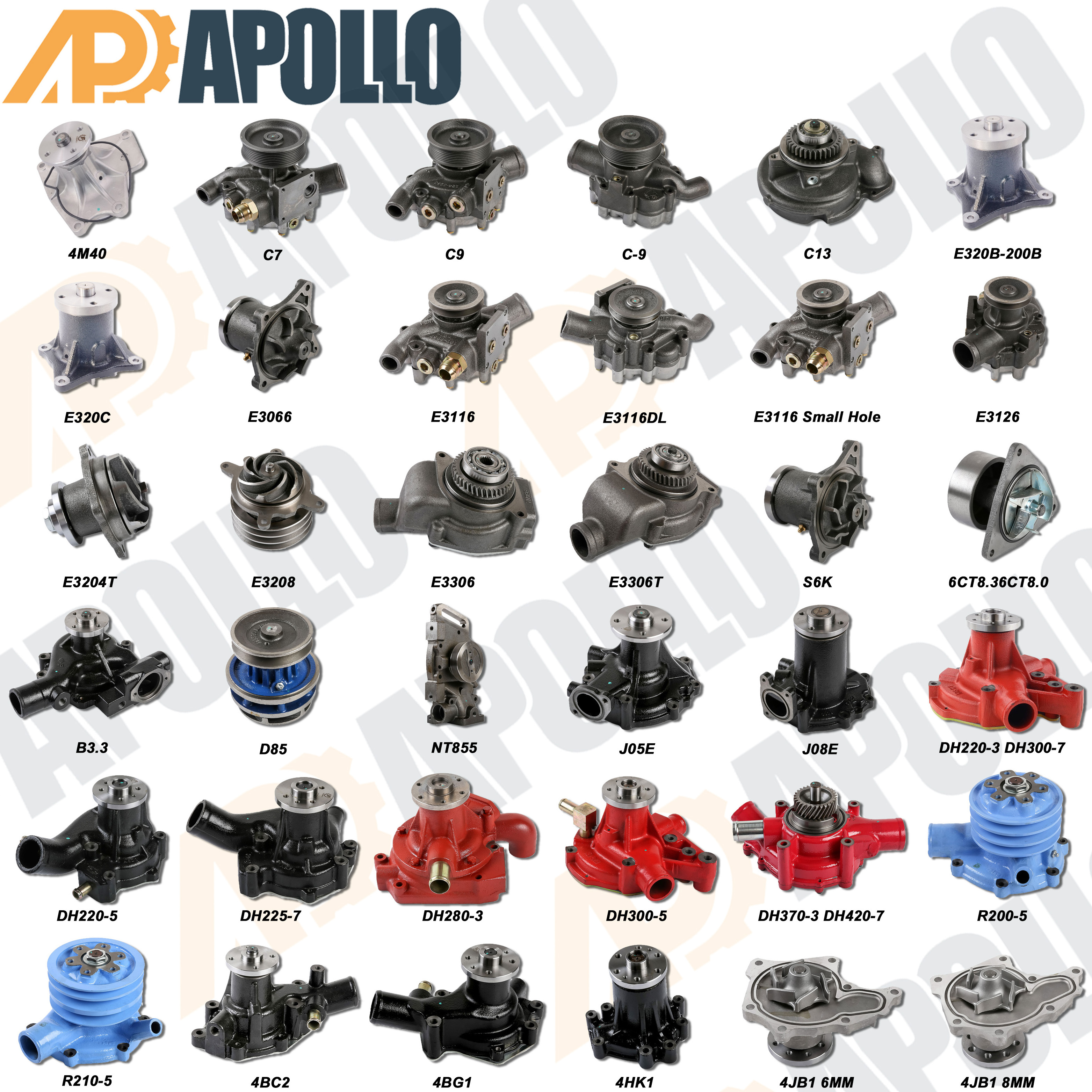 Apollo Excavator Water Pump V3300 1C010-73030 1C010-73032 Diesel Engine Spare Parts For KUBOTA V3800 V3600 V3300