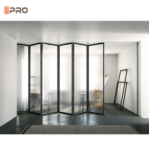 factory Commercial Partition Large Laminated Glass Aluminium Temporary Folding Door folding partition wall folding glass doors