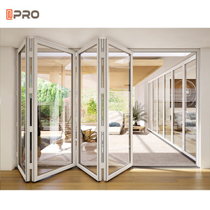 Tempered Glass Bifold Doors Aluminium Folding Patio Outdoor Sliding Folding Door Aluminum Vertical Bi Folding Doors Glass