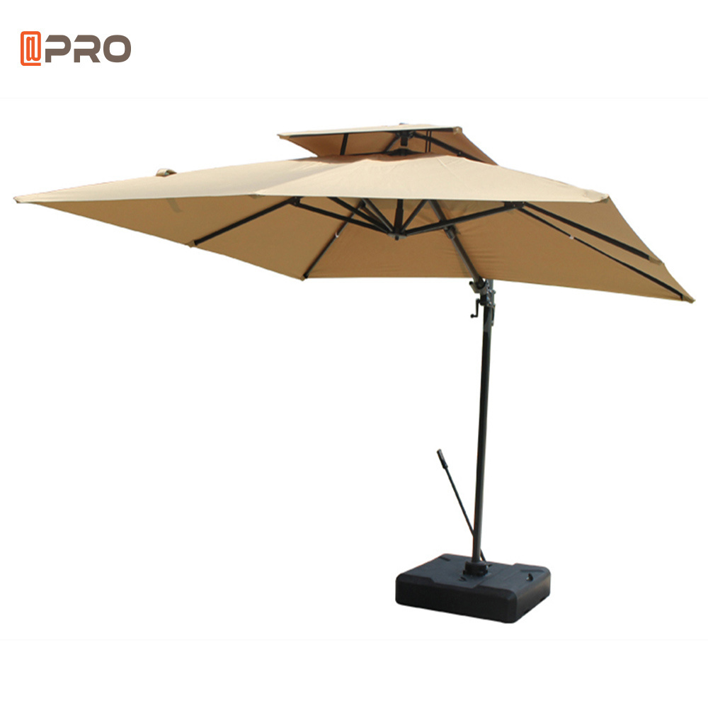 APRO Outdoor Cantilever Patio 360 Degree Rotating System Garden Waterproof Umbrellas Roman Cafe Parasols Solar Light Umbrella