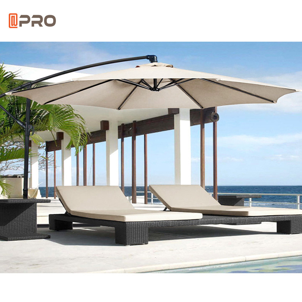 APRO Outdoor Cantilever Patio 360 Degree Rotating System Garden Waterproof Umbrellas Roman Cafe Parasols Solar Light Umbrella