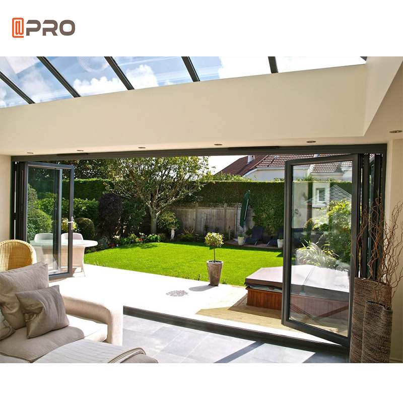 APRO Exterior Temporary Home Balcony Outdoor Patio Aluminium Bathroom Accordion Doors Folding Glass Door