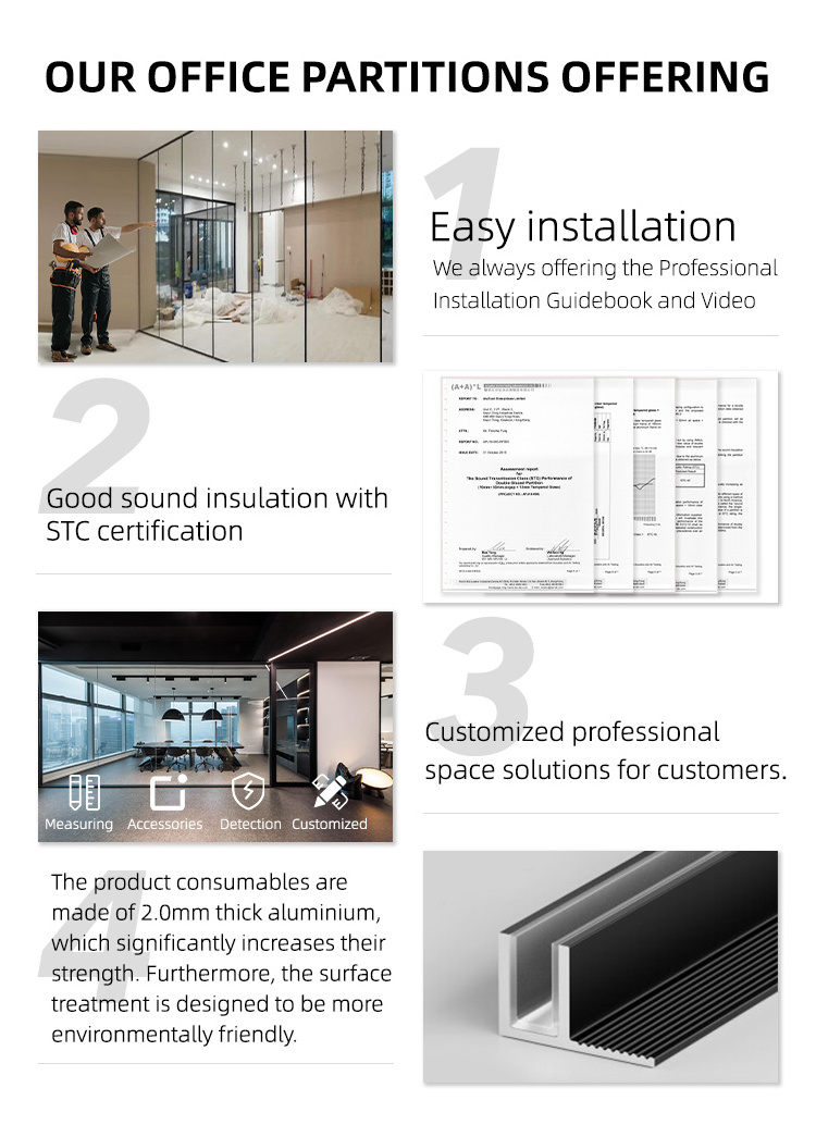 APRO 2024 Latest Vertical Frame design office partition Customized office glass wall system partition divider wall