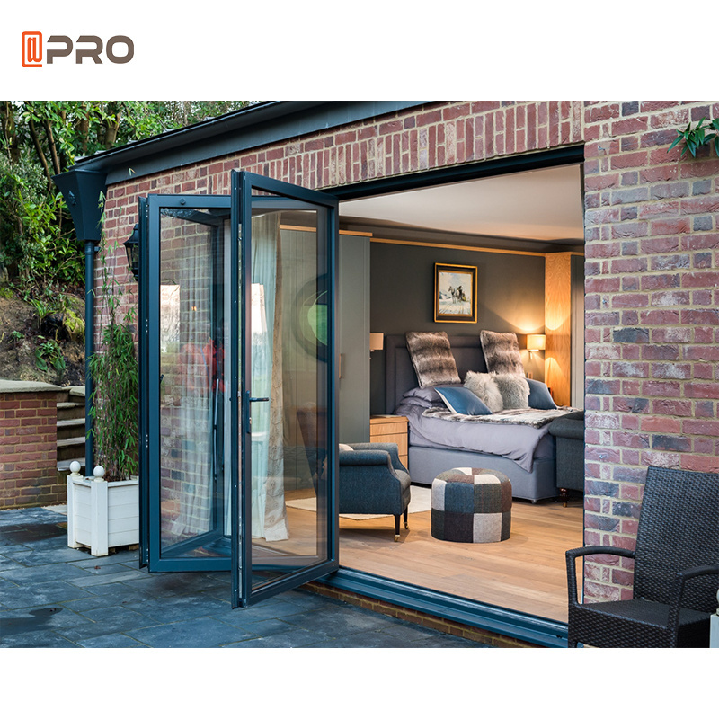 APRO Exterior Temporary Home Balcony Outdoor Patio Aluminium Bathroom Accordion Doors Folding Glass Door