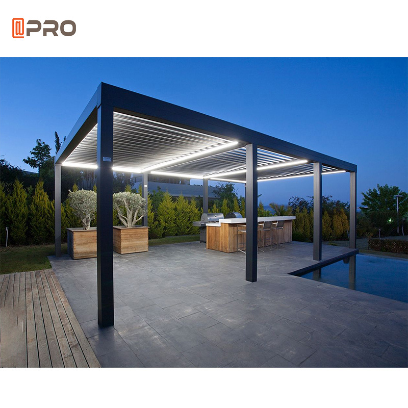 Customized Modern Louverd Gazebo Electric Gazabo Aluminum Outdoor Pergola with Led Strip Waterproof Aluminium Gazebos