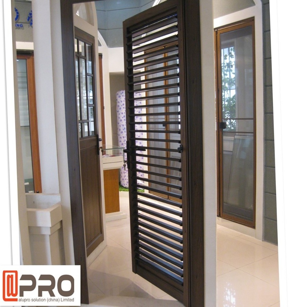 Powder coating Aluminium wood color shutter door Jalousie Frame Covers Profile Shutter Louver Sliding Doors And Windows Material