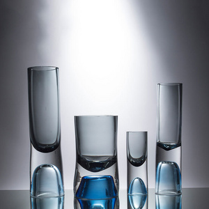 Modern Simple Glass Transparent Vase Blue Crystal Flower Vase For Home Decoration